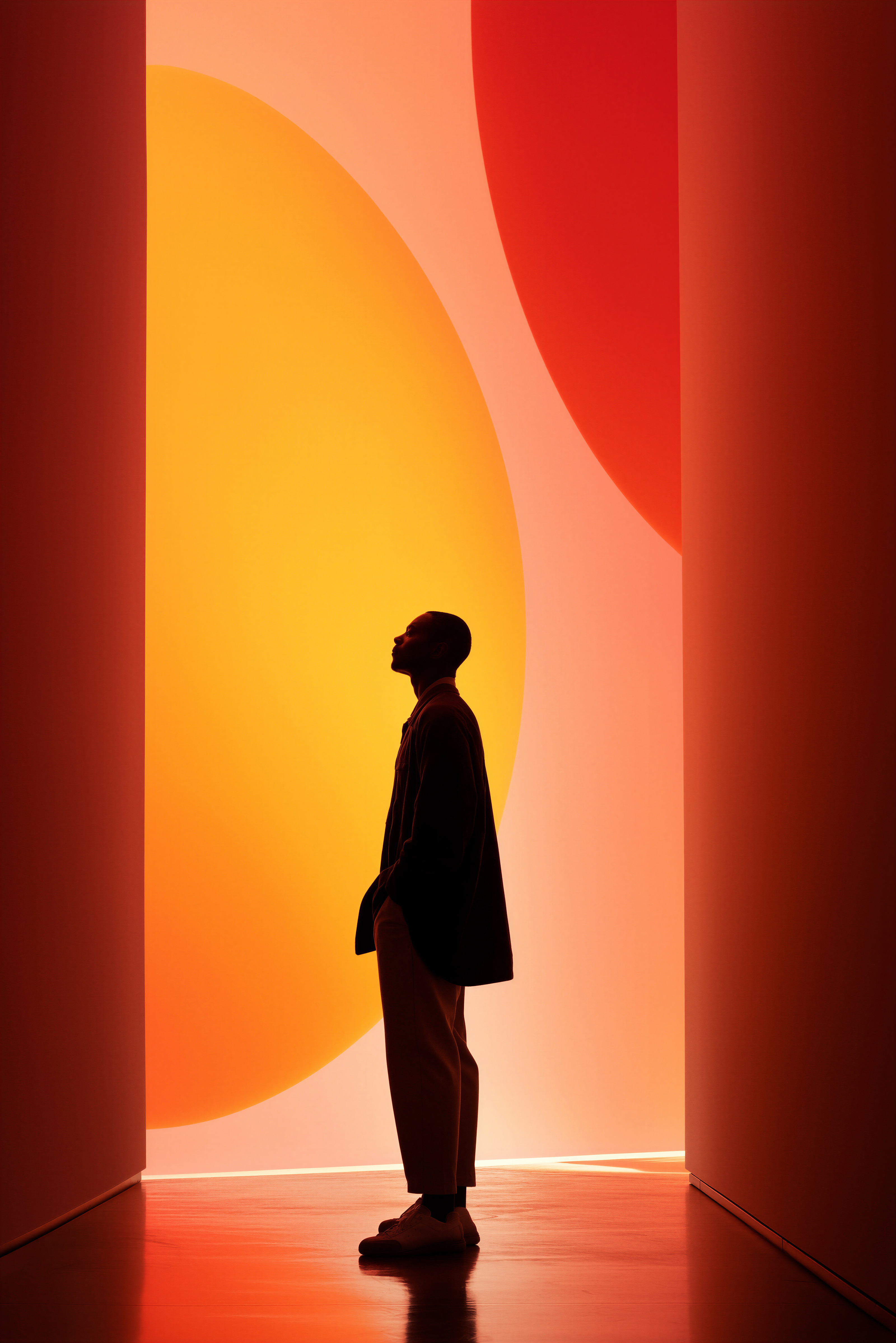 An orange architectural space seen from a new perspective